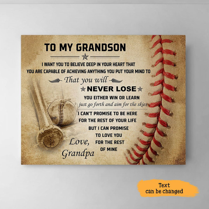 I Want You To Believe Deep In Your Heart Horizontal Canvas Poster Framed Print Baseball Lovers Personalized Gift For Grandson From Grandpa
