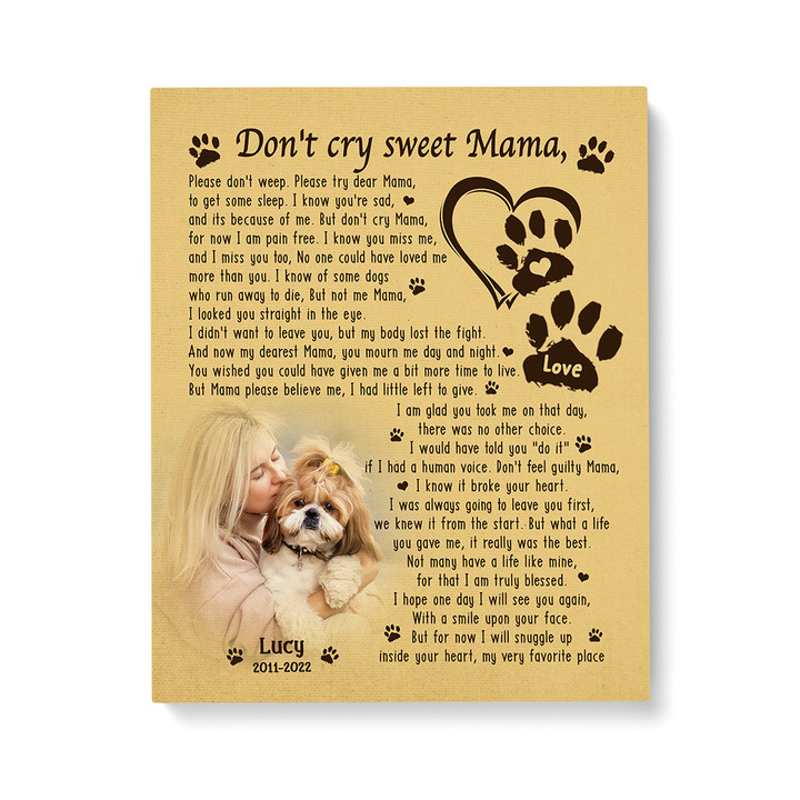 Don't Cry Sweet Mama Dog Poem Printable Vertical Canvas Poster Framed Print Personalized Dog Memorial Gift For Dog Lovers