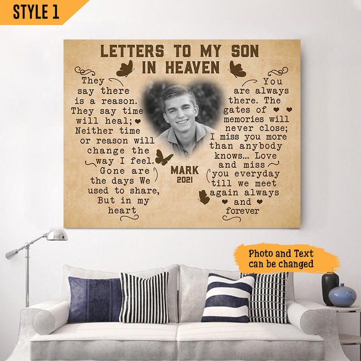 Personalized Canvas Son Memorial Custom Photo Sympathy Gift For Loss Of Son Letters To My Son In Heaven