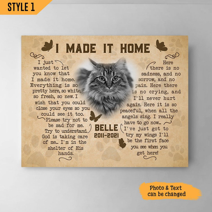 Personalized Canvas Cat Memorial Custom Photo Cat Loss Gift I Made It Home Cat Poem