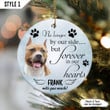Personalized Christmas Ornament | No Longer By Our Side But Forever In Our Hearts | Custom Dog Memorial Gift With Dog Picture