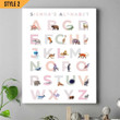 Nursery Vertical Canvas Poster Framed Print Animal Alphabet Personalized Gift For New Born Baby