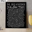 50 Reasons We Love You Vertical Canvas Poster Framed Print Personalized Birthday Gift For Mom Dad