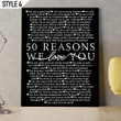 50 Reasons We Love You Vertical Canvas Poster Framed Print Personalized Birthday Gift For Mom Dad