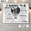 Remember Me With Smiles Not Tears Dog Printable Horizontal Canvas Poster Framed Print Heart Shape Personalized Dog Memorial Gift For Dog Lovers