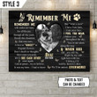 Remember Me With Smiles Not Tears Dog Printable Horizontal Canvas Poster Framed Print Heart Shape Personalized Dog Memorial Gift For Dog Lovers