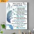 When I Simply Say I Miss Him Memorial Vertical Poster Canvas Framed Print Feather Fading Into Birds Memorial Gift For Loss Of Loved One