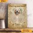 Personalized Canvas Dog Memorial Custom Photo Dog Loss Gift Don't Cry Sweet Mama Dog Poem