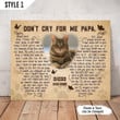 Custom Canvas Print | Don't Cry For Me Papa Cat Poem | Personalized Cat Memorial Gift With Cat Picture