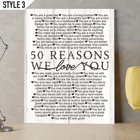 50 Reasons We Love You Vertical Canvas Poster Framed Print