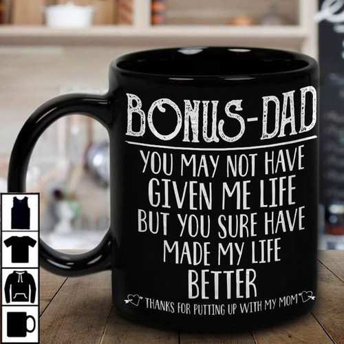 Bonus Dad Thanks For Putting Up With My Mom Step Dad Mug Personalized Gift For Dad