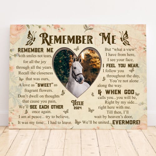 Remember Me With Smiles Not Tears Horse Printable Horizontal Canvas Poster Framed Print Heart Shape Personalized Horse Memorial Gift For Horse Lovers