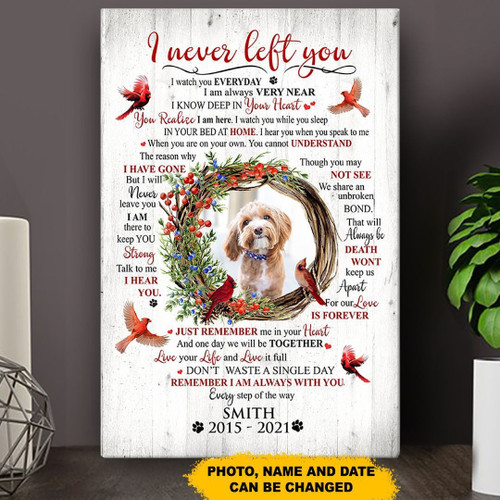 I Never Left You I Watch You Everyday Dog Vertical Canvas Poster Framed Print Cardinals Birds Personalized Dog Memorial Gift For Dog Lovers