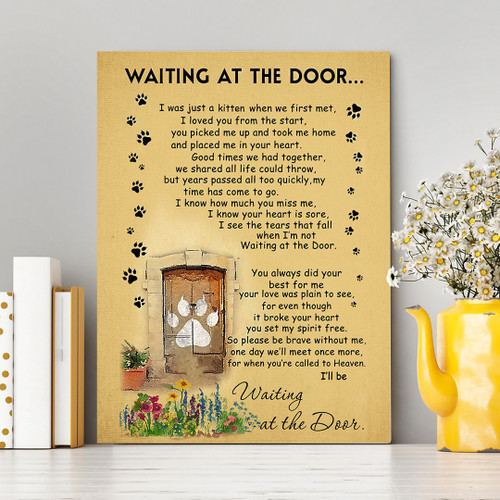I'll Be Waiting At The Door Cat Poem Printable Vertical Canvas Poster Framed Print Personalized Cat Memorial Gift For Cat Lovers