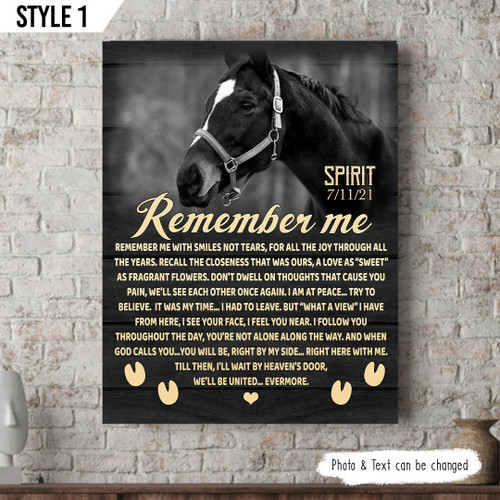 Remember Me With Smiles Not Tears Horse Poem Printable Vertical Canvas Poster Framed Print Personalized Horse Memorial Gift For Horse Lovers