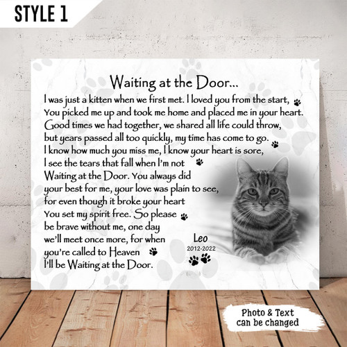 I'll Be Waiting At The Door Cat Poem Printable Horizontal Canvas Poster Framed Print Personalized Cat Memorial Gift For Cat Lovers