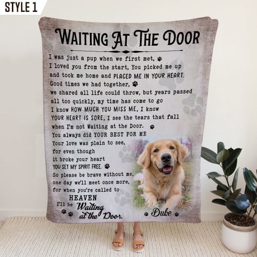Custom Blanket | Waiting At The Door Dog Poem | Personalized Dog Memorial Gift With Dog Picture
