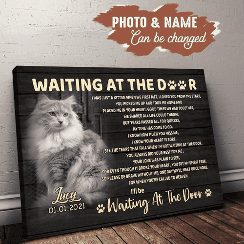 Custom Canvas Print | Waiting At The Door Cat Poem | Personalized Cat Memorial Gift With Cat Picture