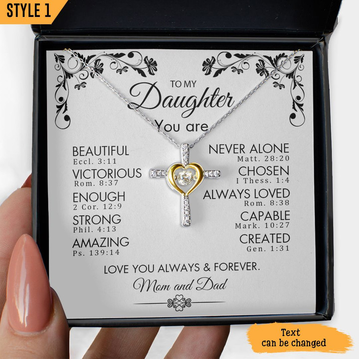 To My Daughter Cross Dancing Necklace From Mom And Dad You Are Beautiful Victorious Enough Personalized Gift For Daughter