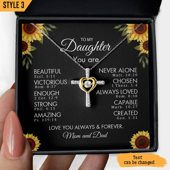 To My Daughter Cross Dancing Necklace From Mom And Dad You Are Beautiful Victorious Enough Personalized Gift For Daughter
