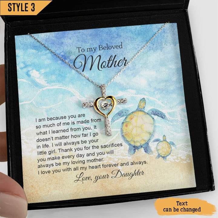 To My Mom Cross Dancing Necklace From Daughter I Am Because You Are Personalized Gift For Mom