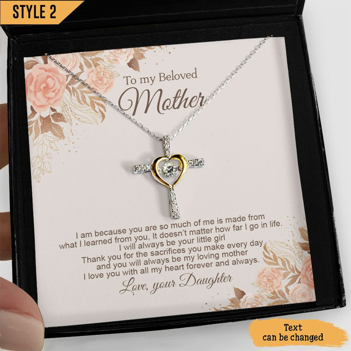 To My Mom Cross Dancing Necklace From Daughter I Am Because You Are Personalized Gift For Mom