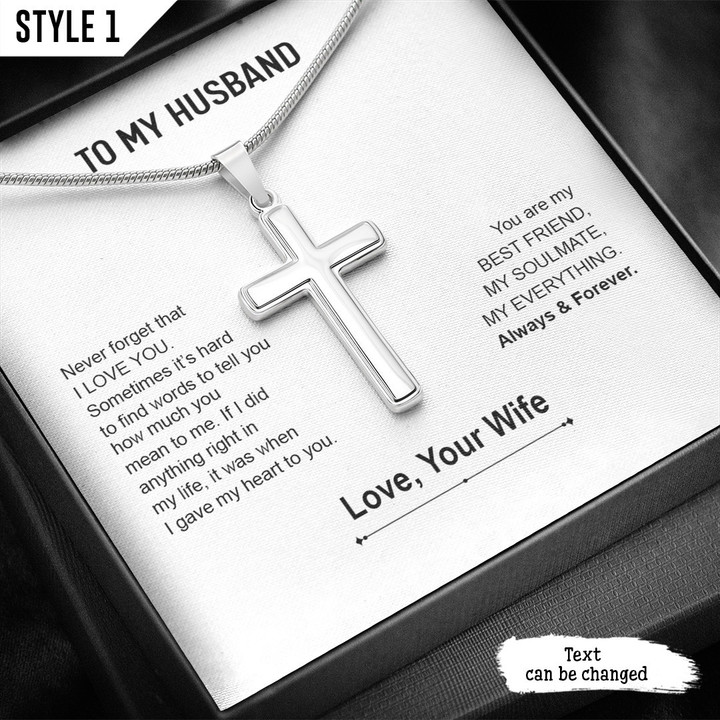 To My Husband Cross Necklace Never Forget That I Love You Personalized Gift For Husband