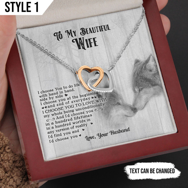 To My Wife Interlocking Hearts Necklace I Choose You To Do Life With Hand In Hand Side By Side Personalized Gift For Wife