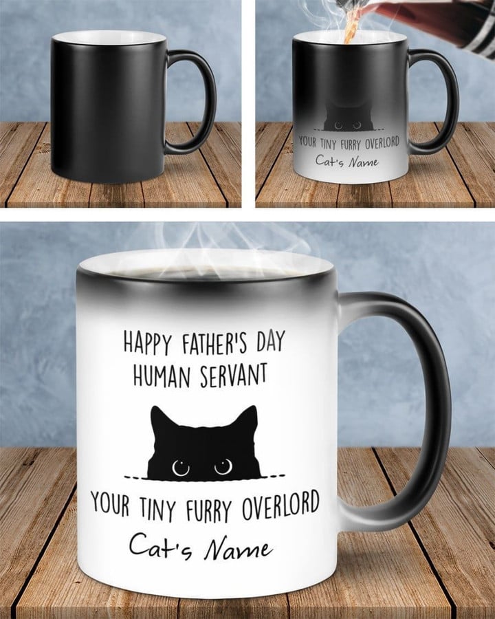 Happy Father's Day Human Servant Your Tiny Furry Overlord Cat Lover Magic Color Changing Mug Personalized Gift For Dad