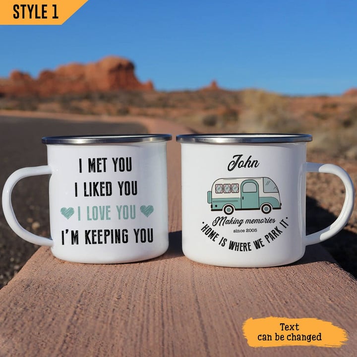 Home Is Where We Park It Camping Mug Personalized Wedding Anniversary Gift For Wife Husband