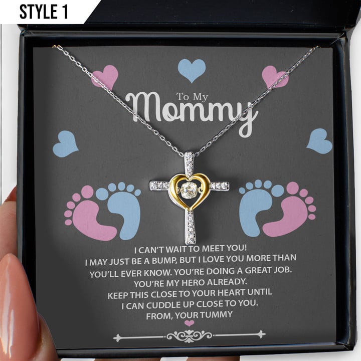 Mom To Be Cross Dancing Necklace To My Mommy I May Just Be A Bump Little Baby Feet Personalized Gift For Expecting Mom Gift For Pregnant Wife