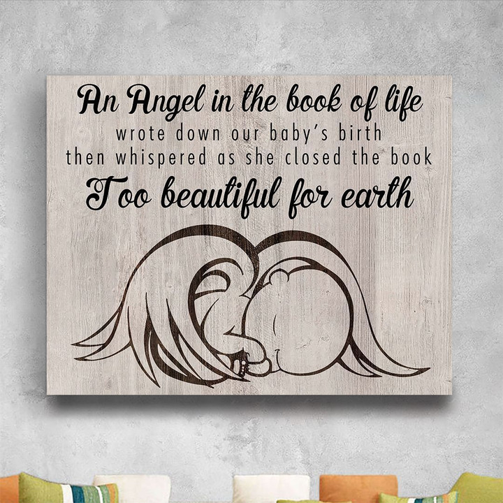Too Beautiful For Earth Memorial Horizontal Canvas Poster Framed Print Personalized Miscarriage Gift Pregnancy Loss Gift