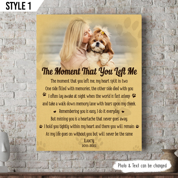 The Moment That You Left Me My Heart Was Split In Two Dog Vertical Canvas Poster Framed Print Personalized Dog Memorial Gift For Dog Lovers