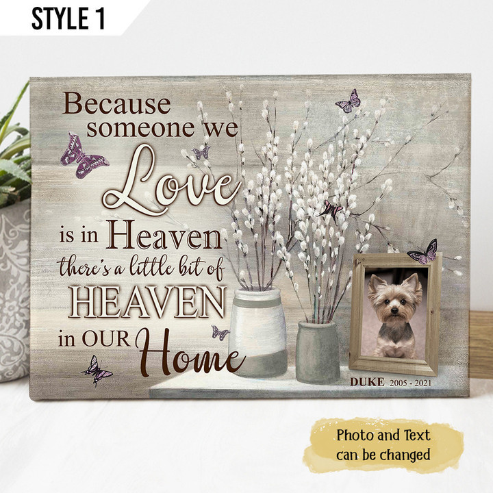 Because Someone We Love In Heaven Dog Horizontal Canvas Poster Framed Print Personalized Dog Memorial Gift For Dog Lovers