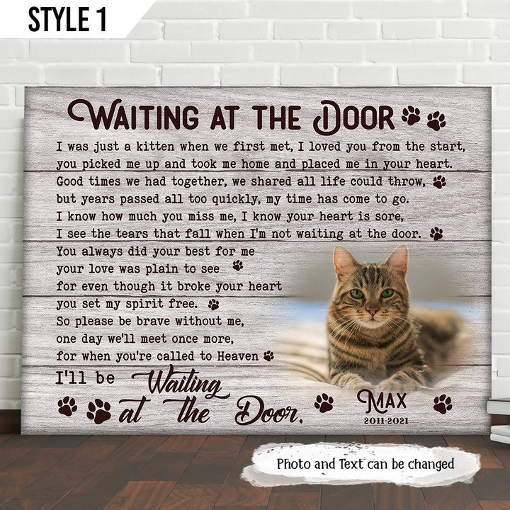 Waiting At The Door Cat Horizontal Canvas Poster Framed Print Personalized Cat Memorial Gift For Cat Lovers