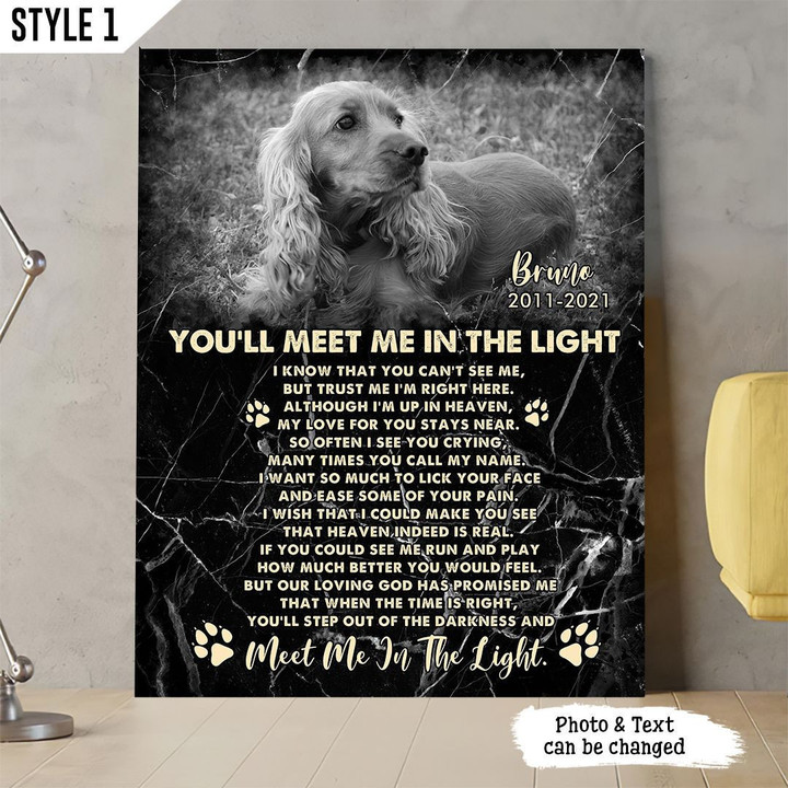 Personalized Canvas Dog Memorial Custom Photo Dog Loss Gift You'll Meet Me In The Light Dog Poem