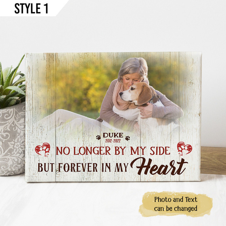 Custom Canvas Print | No Longer By My Side Forever In My Heart | Personalized Dog Memorial Gift With Dog Picture