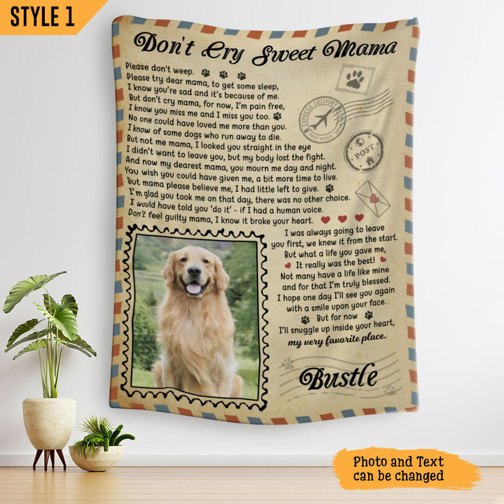 Custom Photo Blanket | Don't Cry Sweet Mama Dog Poem | Personalized Dog Memorial Gift With Dog Picture