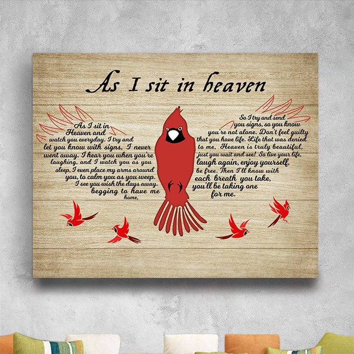 As I Sit In Heaven And Watch You Everyday Memorial Horizontal Poster Canvas Framed Print Cardinal Bird Hummingbird Butterfly Dragonfly Shape