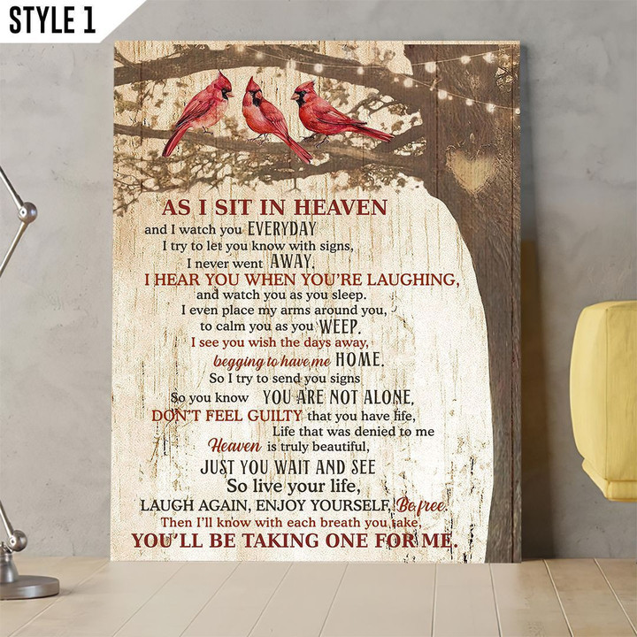 As I Sit In Heaven And Watch You Everyday Memorial Vertical Poster Canvas Framed Print Cardinal Birds Memorial Gift For Loss Of Loved One