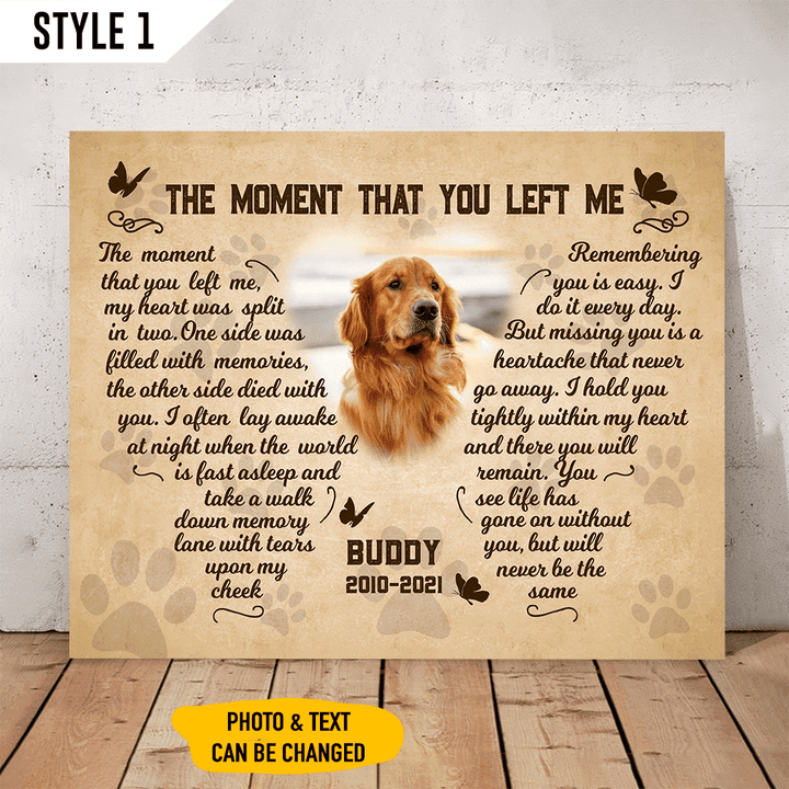 The Moment That You Left Me My Heart Was Split In Two Dog Horizontal Canvas Poster Framed Print Personalized Dog Memorial Gift For Dog Lovers