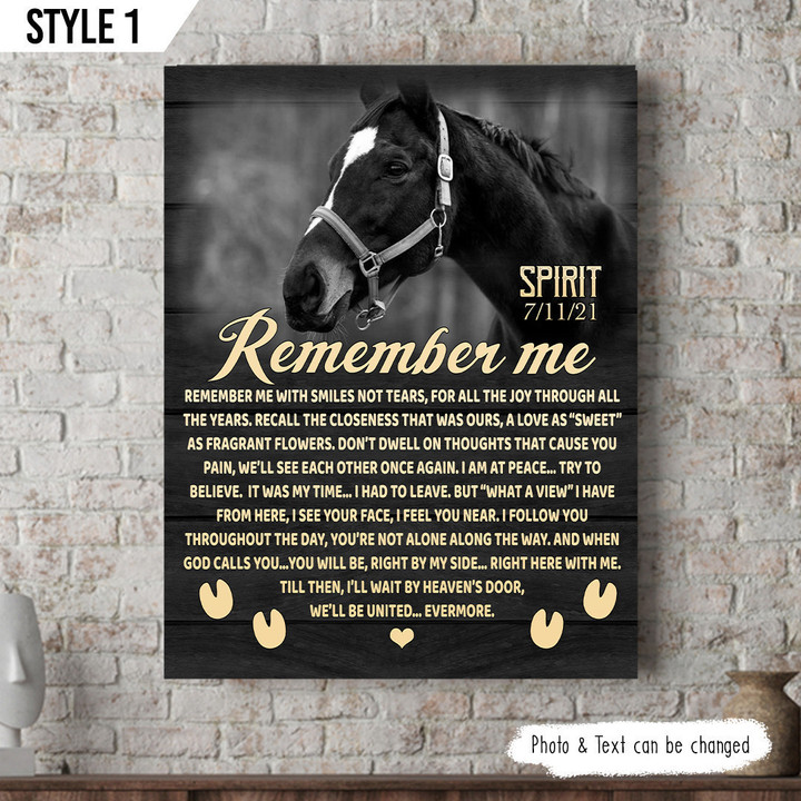 Remember Me With Smiles Not Tears Horse Poem Printable Vertical Canvas Poster Framed Print Personalized Horse Memorial Gift For Horse Lovers