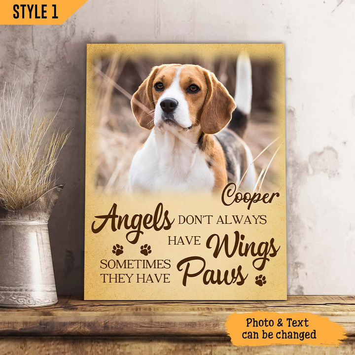 Angels Don't Always Have Wings Sometimes They Have Paws Dog Vertical Canvas Poster Framed Print Personalized Dog Memorial Gift For Dog Lovers