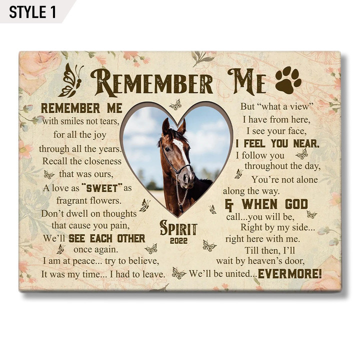 Personalized Canvas Horse Memorial Custom Photo Horse Loss Gift Remember Me With Smiles Not Tears Horse Poem
