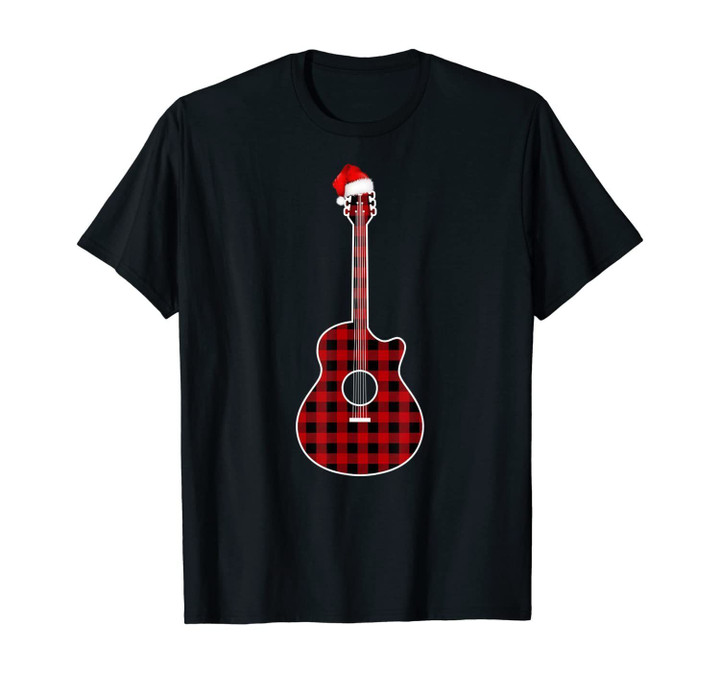 Guitar Red Plaid Buffalo Christmas Pajamas Family Gifts T-Shirt