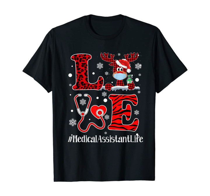 Ph Love Plaid Leopard Christmas Medical Assistant Reindeer T-Shirt