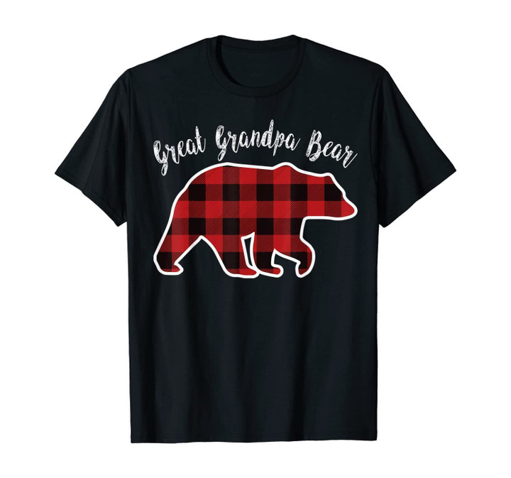 GREAT GRANDPA BEAR | Men Red Plaid Christmas PJ Family Gift T-Shirt