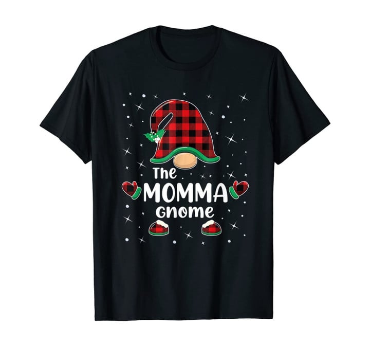 Momma Gnome Buffalo Plaid Matching Christmas Gift Pajama T-Shirt