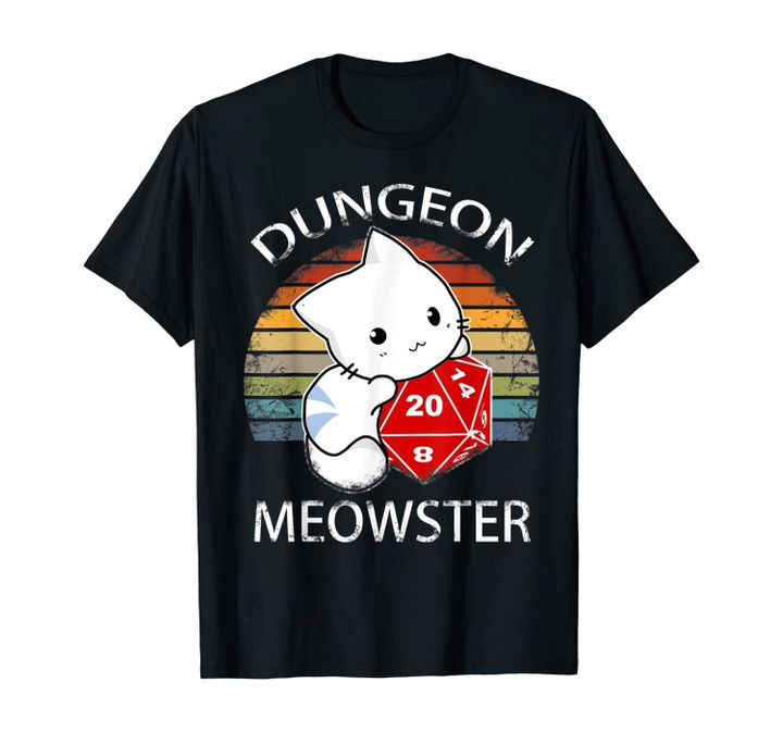 Dungeon Meowster Funny Nerdy Gamer Cat D20 RPG T-Shirt