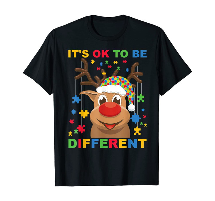 It's Ok To Be Different Reindeer Autism Christmas T-Shirt